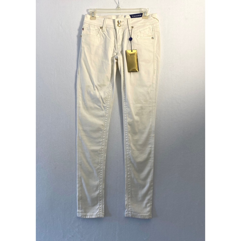 NWT Vigoss Dublin Skinny Jeans White Premium Denim Rhinestone VCC-P7696A Size 27